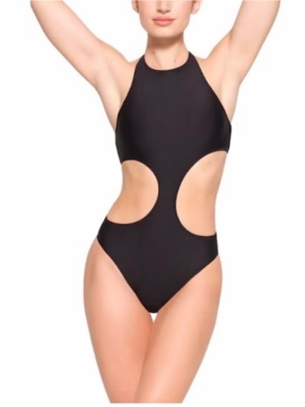 NEW w TAGS SKIMS SWIM HALTER MONOKINI ONE PIECE CUTOUT SMALL S BLACK ONYX $88